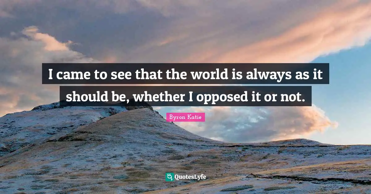 I came to see that the world is always as it should be, whether I opposed it or not.