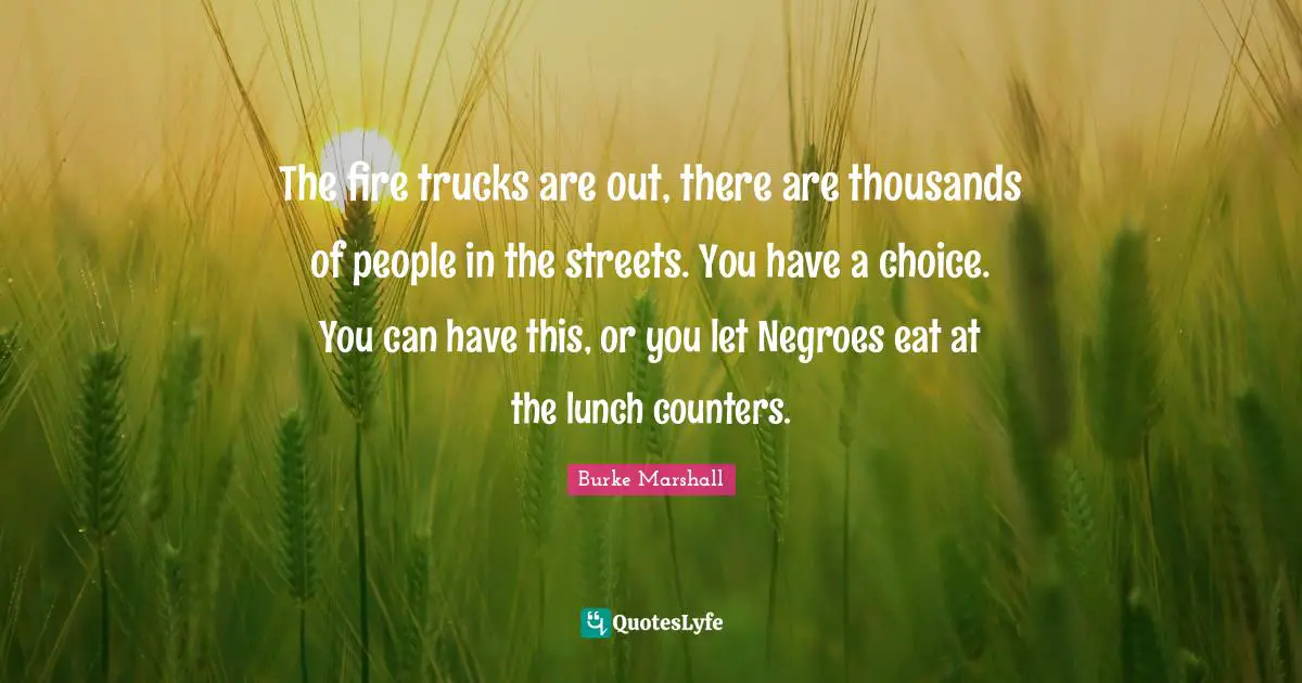 The fire trucks are out, there are thousands of people in the streets. You have a choice. You can have this, or you let Negroes eat at the lunch counters.