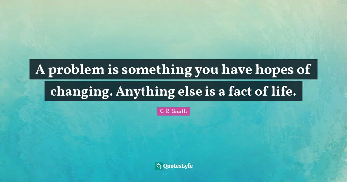 A problem is something you have hopes of changing. Anything else is a fact of life.