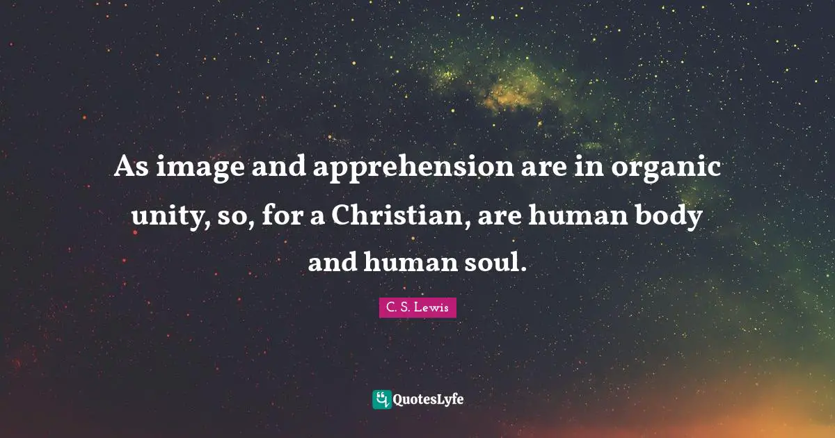 As image and apprehension are in organic unity, so, for a Christian, are human body and human soul.