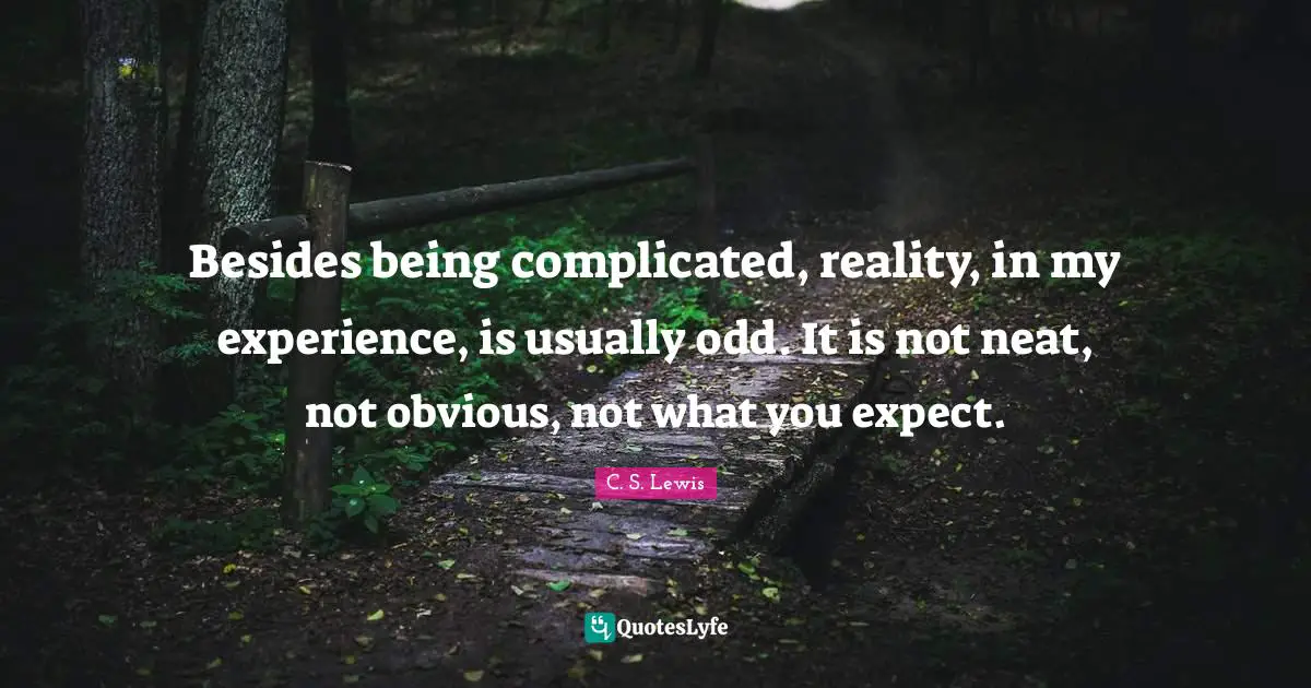Besides being complicated, reality, in my experience, is usually odd. It is not neat, not obvious, not what you expect.