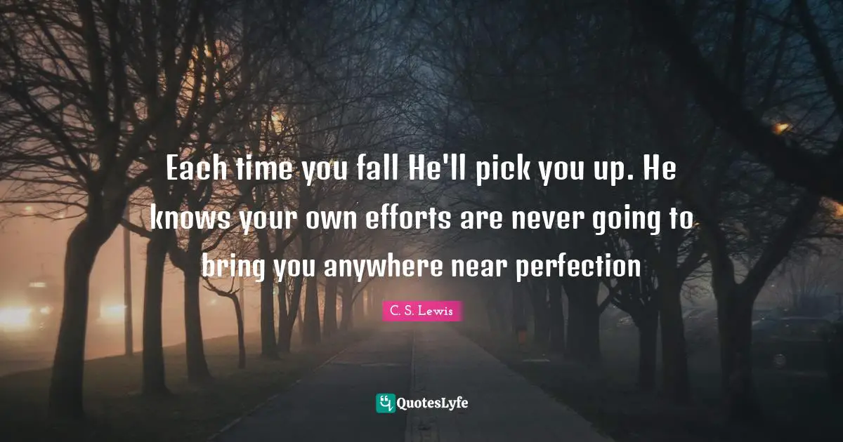 Each time you fall He'll pick you up. He knows your own efforts are never going to bring you anywhere near perfection