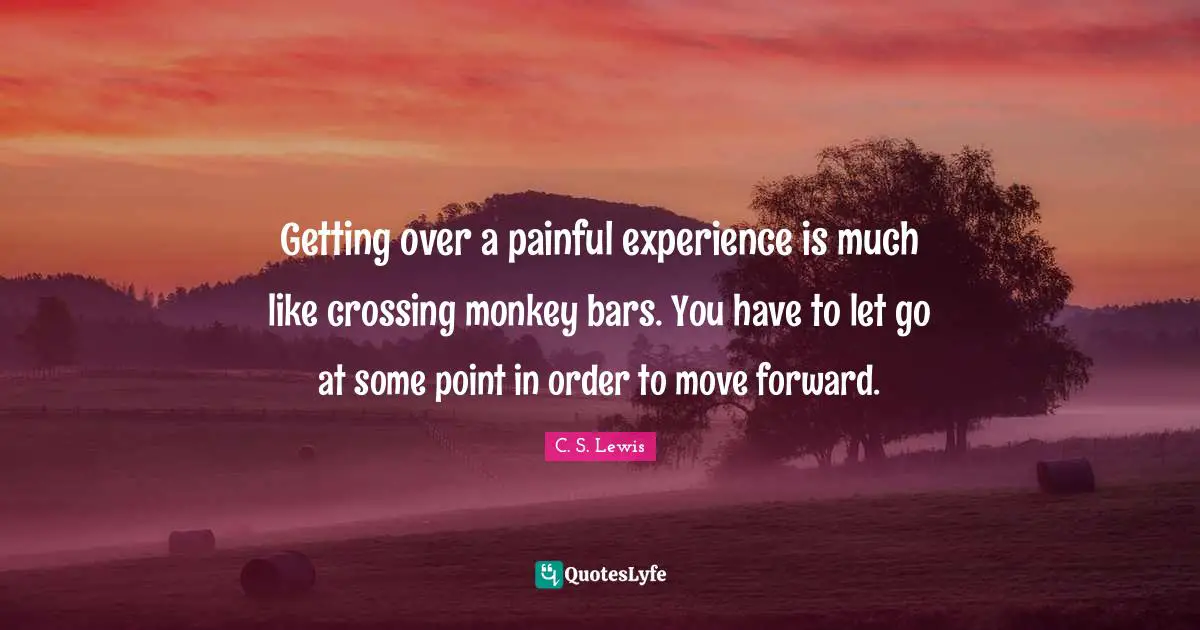 Inspiring Quotes: "Getting over a painful experience is much like crossing monkey bars. You have to let go at some point in order to move forward."