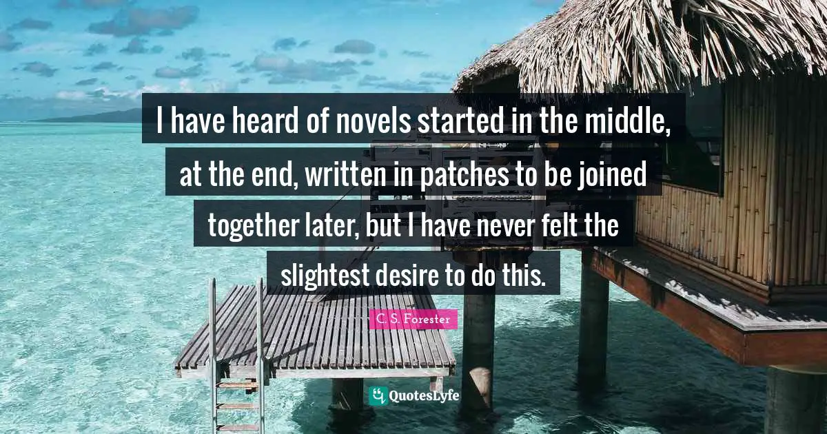 I have heard of novels started in the middle, at the end, written in patches to be joined together later, but I have never felt the slightest desire to do this.