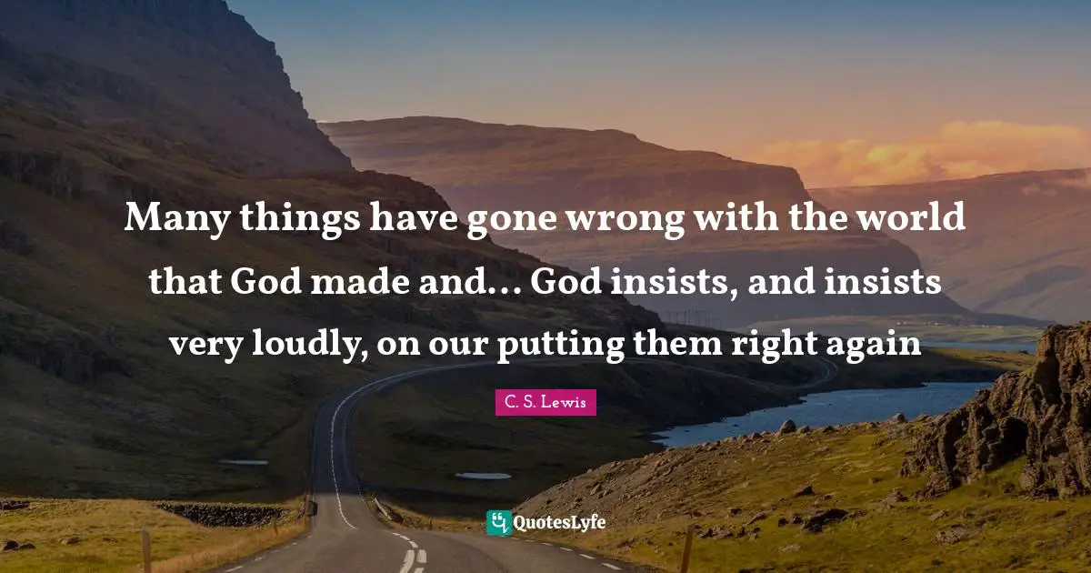 Many things have gone wrong with the world that God made and... God insists, and insists very loudly, on our putting them right again