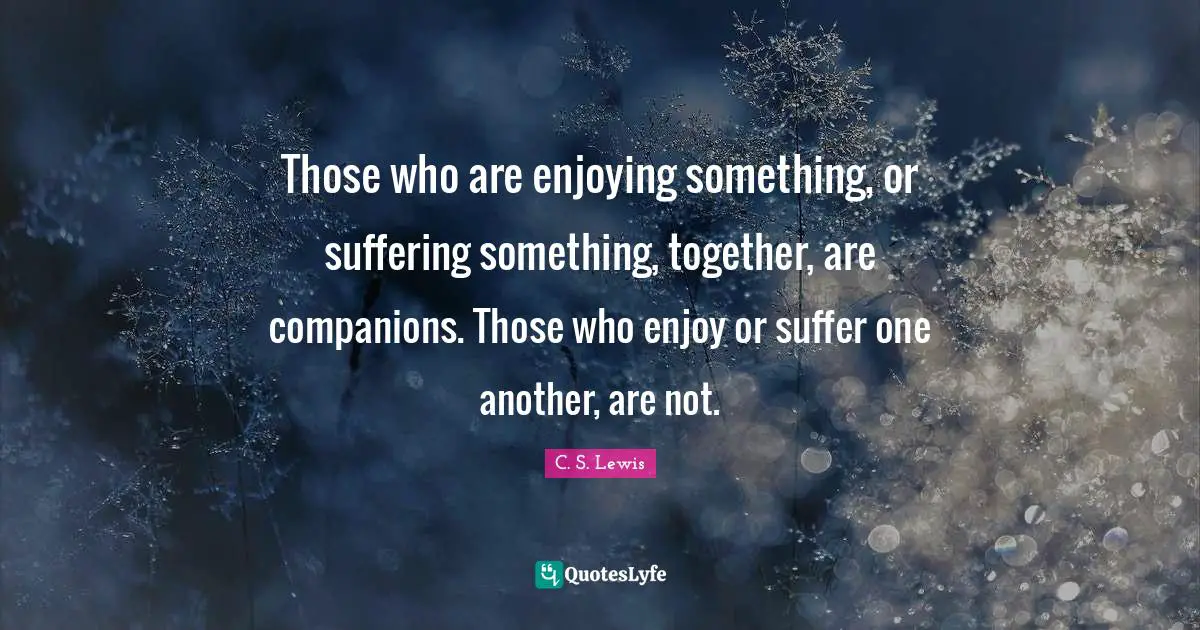 Those who are enjoying something, or suffering something, together, are companions. Those who enjoy or suffer one another, are not.