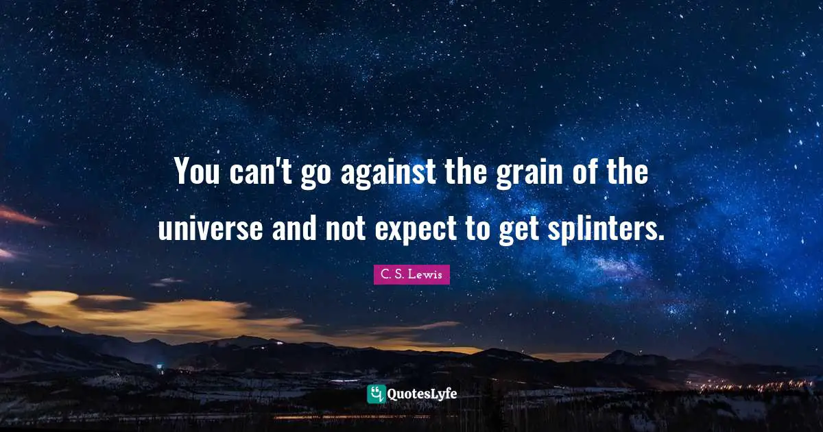 You can't go against the grain of the universe and not expect to get splinters.