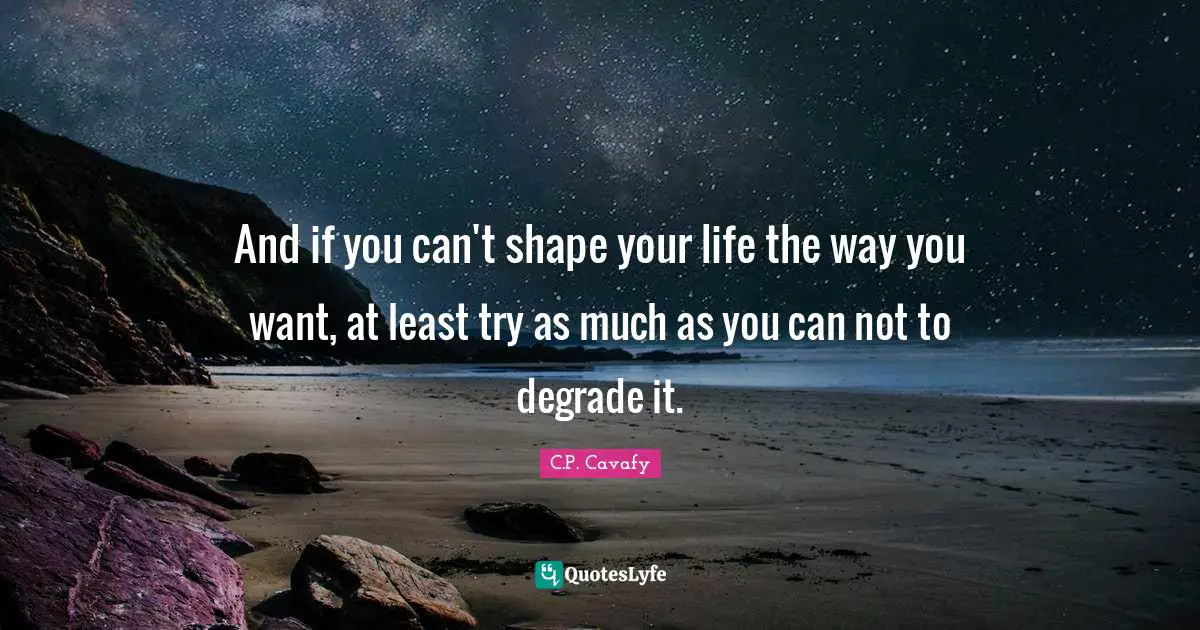 And if you can't shape your life the way you want, at least try as much as you can not to degrade it.