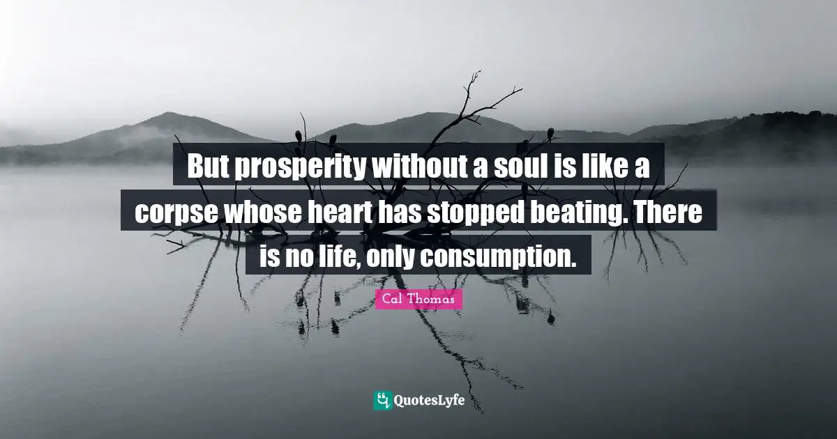 But prosperity without a soul is like a corpse whose heart has stopped beating. There is no life, only consumption.