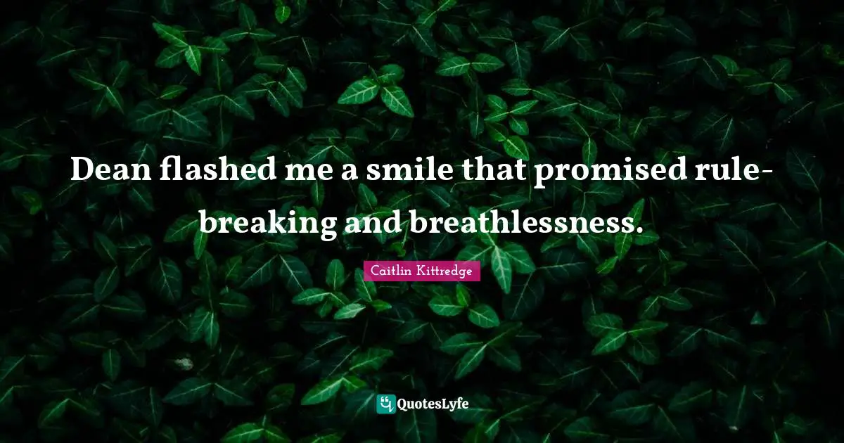 Dean flashed me a smile that promised rule-breaking and breathlessness.