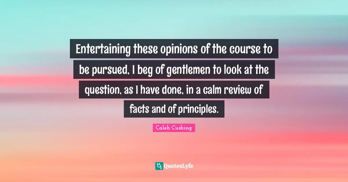 Entertaining these opinions of the course to be pursued, I beg of gentlemen to look at the question, as I have done, in a calm review of facts and of principles.