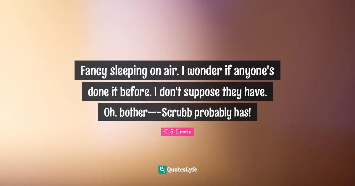 Fancy sleeping on air. I wonder if anyone's done it before. I don't suppose they have. Oh, bother—-Scrubb probably has!