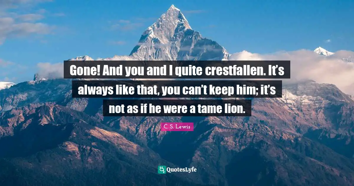 Gone! And you and I quite crestfallen. It’s always like that, you can’t keep him; it’s not as if he were a tame lion.