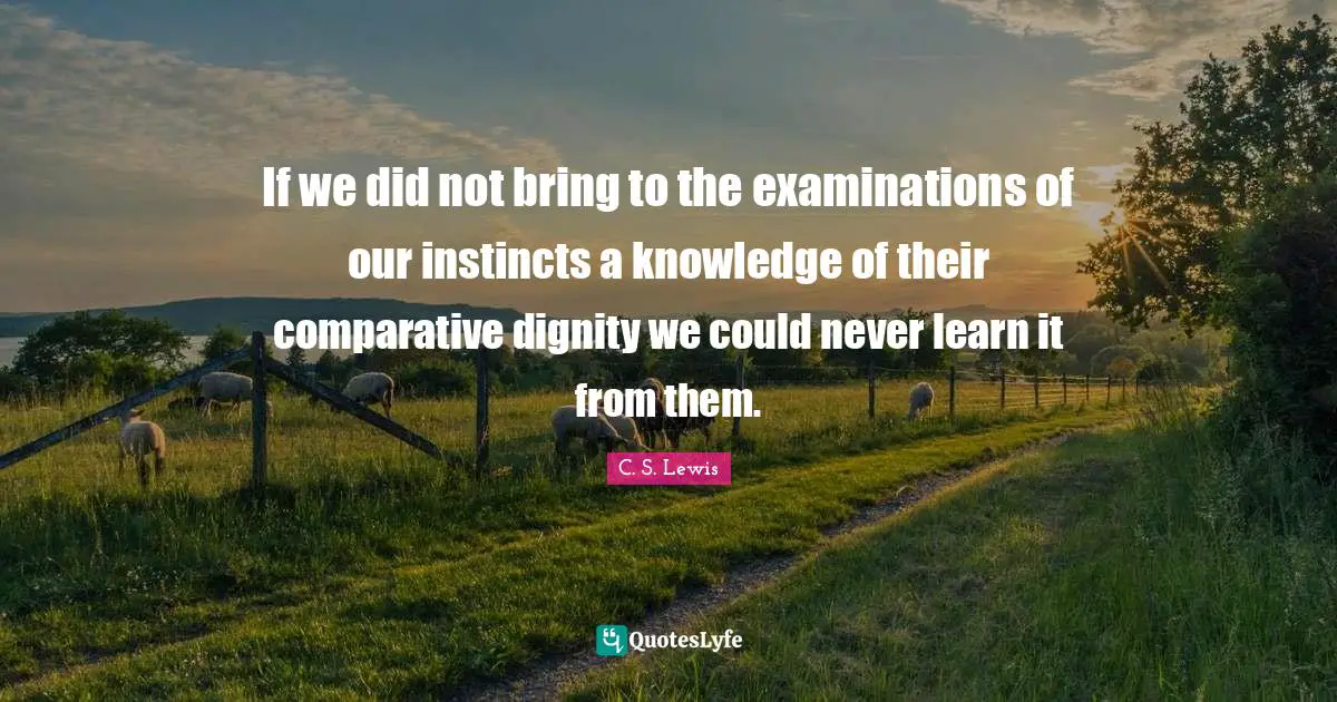 If we did not bring to the examinations of our instincts a knowledge of their comparative dignity we could never learn it from them.