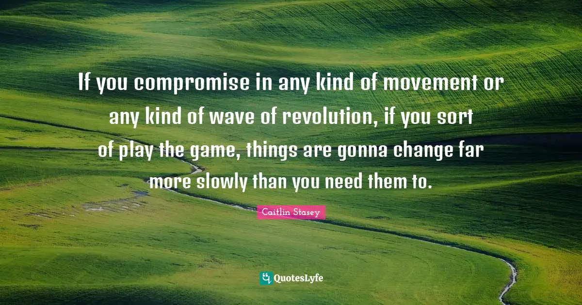 If you compromise in any kind of movement or any kind of wave of revolution, if you sort of play the game, things are gonna change far more slowly than you need them to.