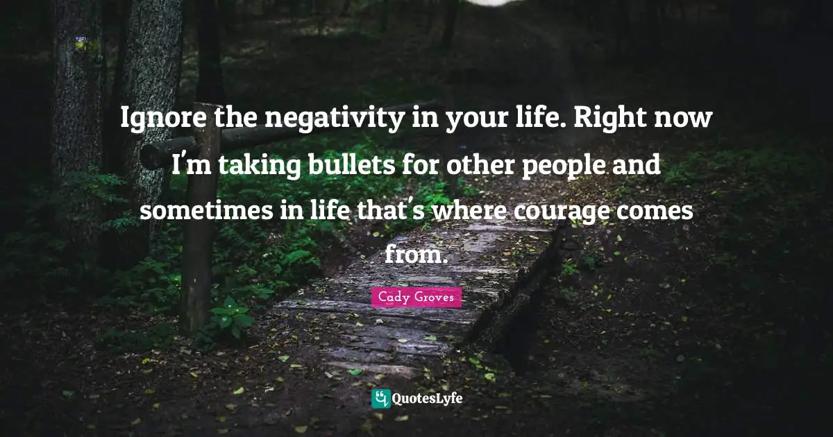 Ignore the negativity in your life. Right now I'm taking bullets for other people and sometimes in life that's where courage comes from.