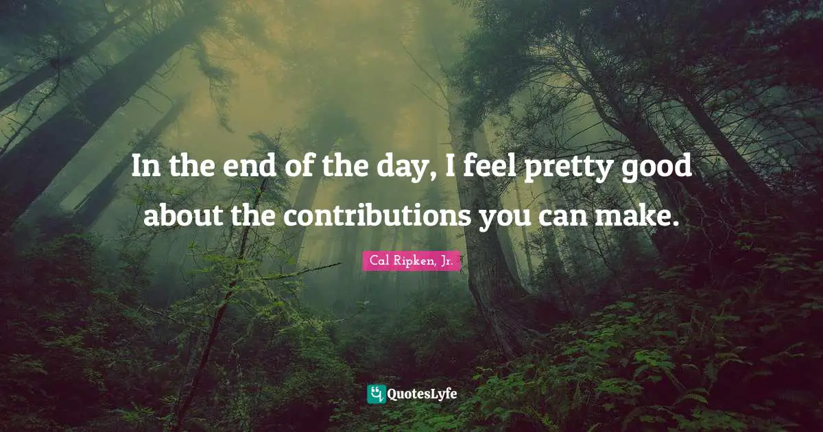 In the end of the day, I feel pretty good about the contributions you can make.