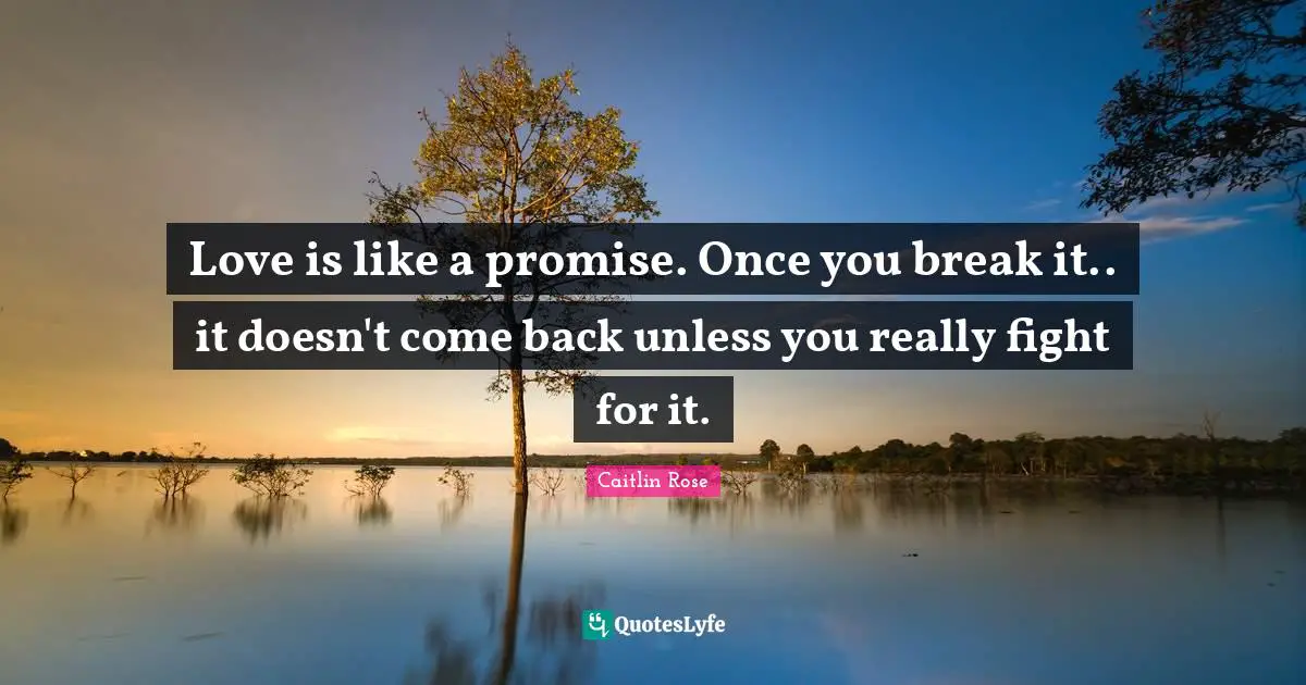 Love is like a promise. Once you break it.. it doesn't come back unless you really fight for it.
