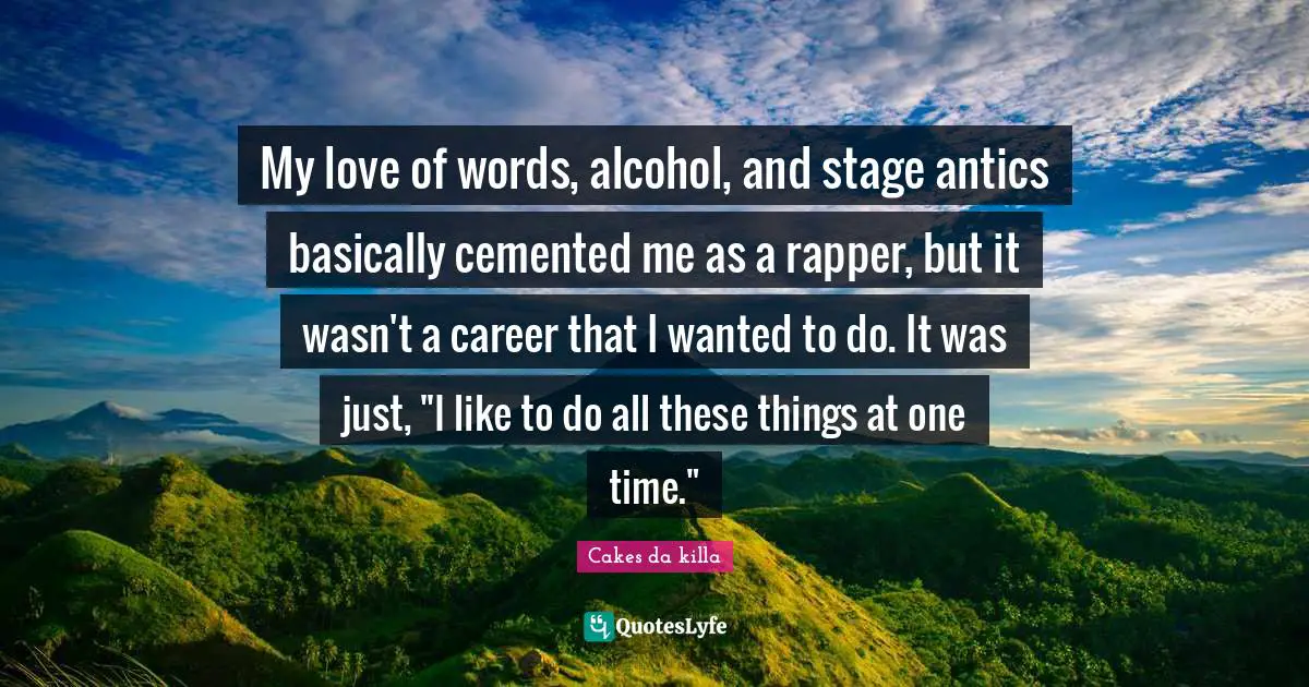 My love of words, alcohol, and stage antics basically cemented me as a rapper, but it wasn't a career that I wanted to do. It was just, "I like to do all these things at one time."