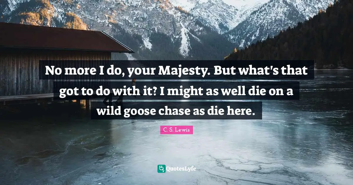 Geese Quotes: "No more I do, your Majesty. But what's that got to do with it? I might as well die on a wild goose chase as die here."