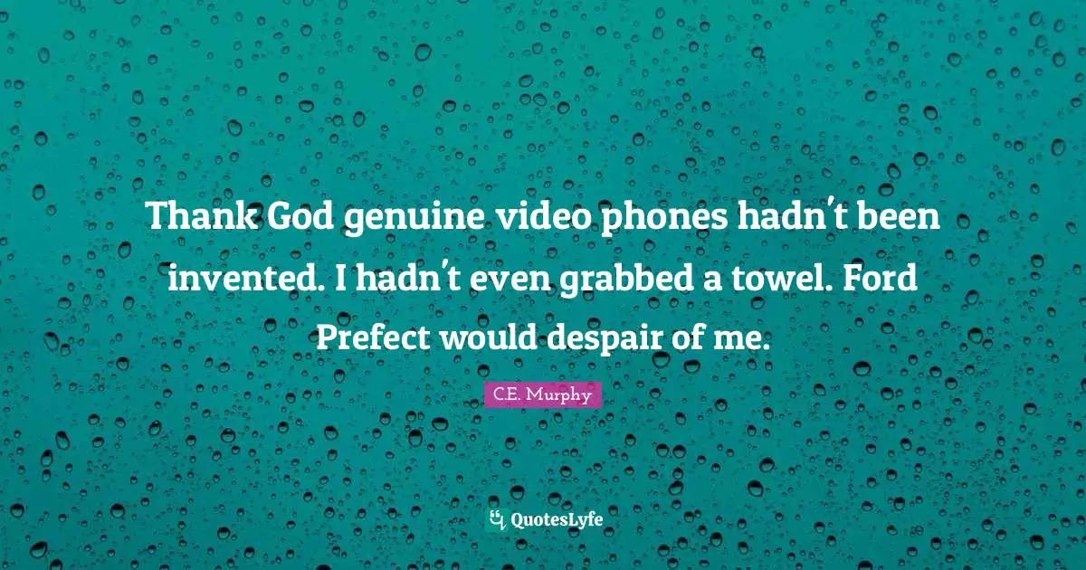 Thank God genuine video phones hadn't been invented. I hadn't even grabbed a towel. Ford Prefect would despair of me.