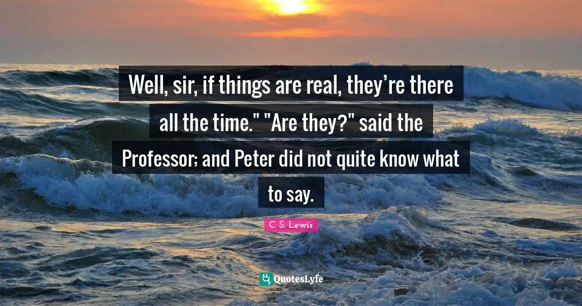 Well, sir, if things are real, they’re there all the time." "Are they?" said the Professor; and Peter did not quite know what to say.
