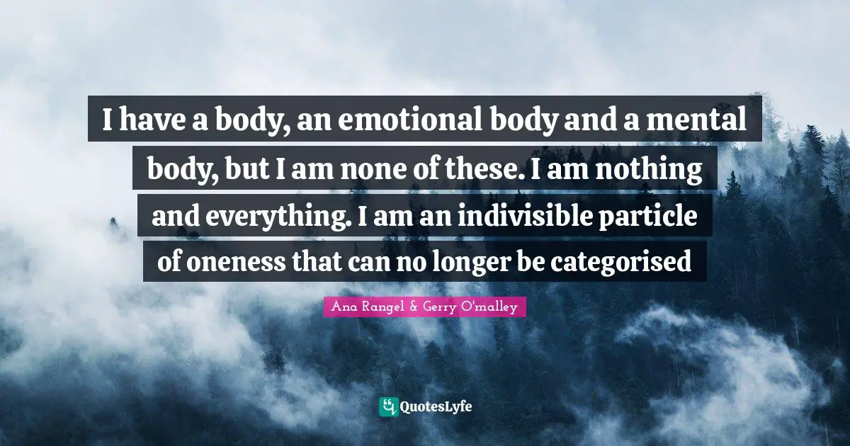 I have a body, an emotional body and a mental body, but I am none of these. I am nothing and everything. I am an indivisible particle of oneness that can no longer be categorised