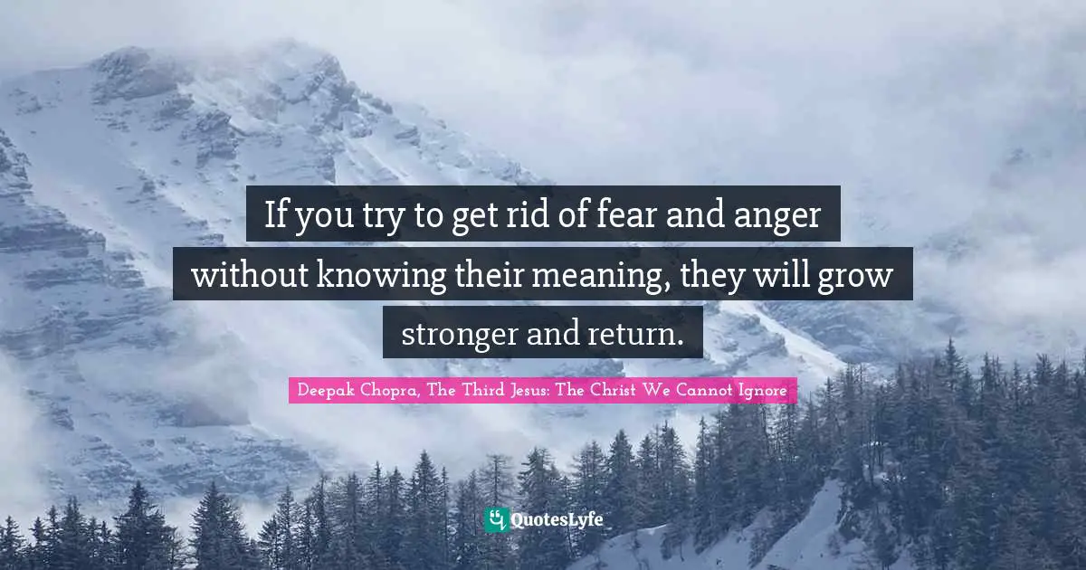 Deepak Chopra, The Third Jesus: The Christ We Cannot Ignore Quotes: "If you try to get rid of fear and anger without knowing their meaning, they will grow stronger and return."