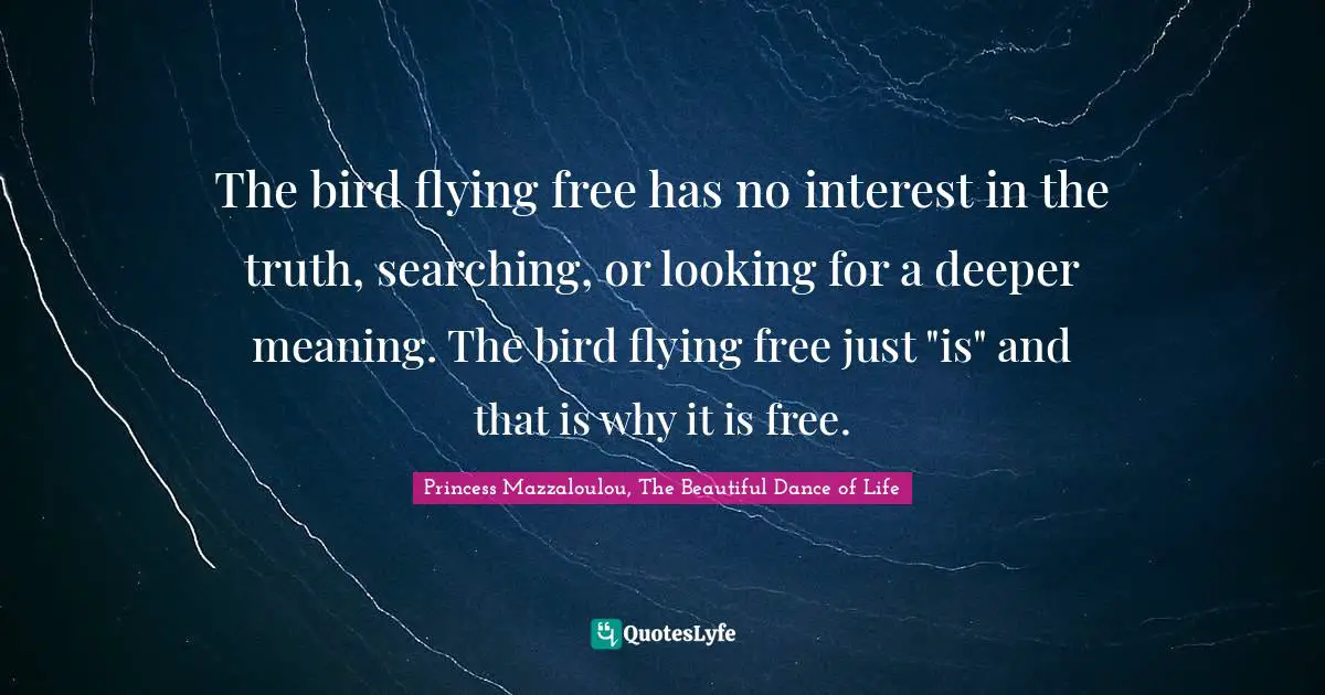 The bird flying free has no interest in the truth, searching, or looking for a deeper meaning. The bird flying free just "is" and that is why it is free.