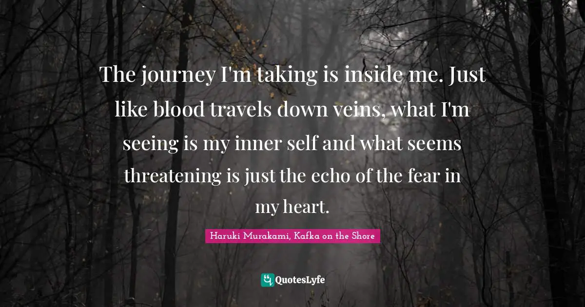 The journey I'm taking is inside me. Just like blood travels down veins, what I'm seeing is my inner self and what seems threatening is just the echo of the fear in my heart.