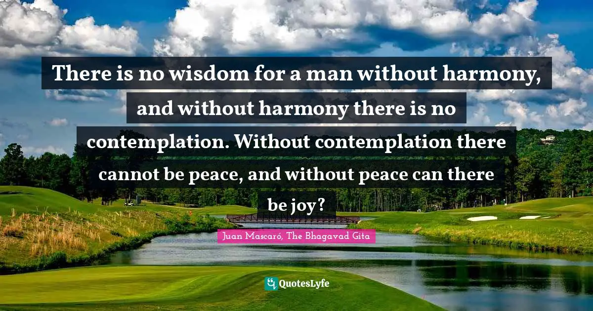 There is no wisdom for a man without harmony, and without harmony there is no contemplation. Without contemplation there cannot be peace, and without peace can there be joy?