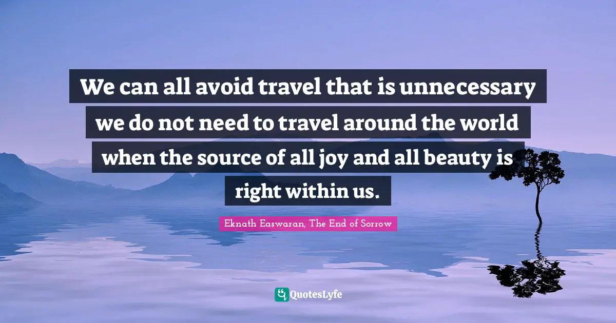 Eknath Easwaran Quotes: "We can all avoid travel that is unnecessary we do not need to travel around the world when the source of all joy and all beauty is right within us."