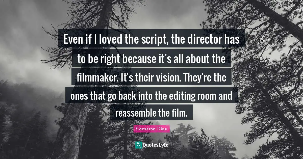 Even if I loved the script, the director has to be right because it's all about the filmmaker. It's their vision. They're the ones that go back into the editing room and reassemble the film.