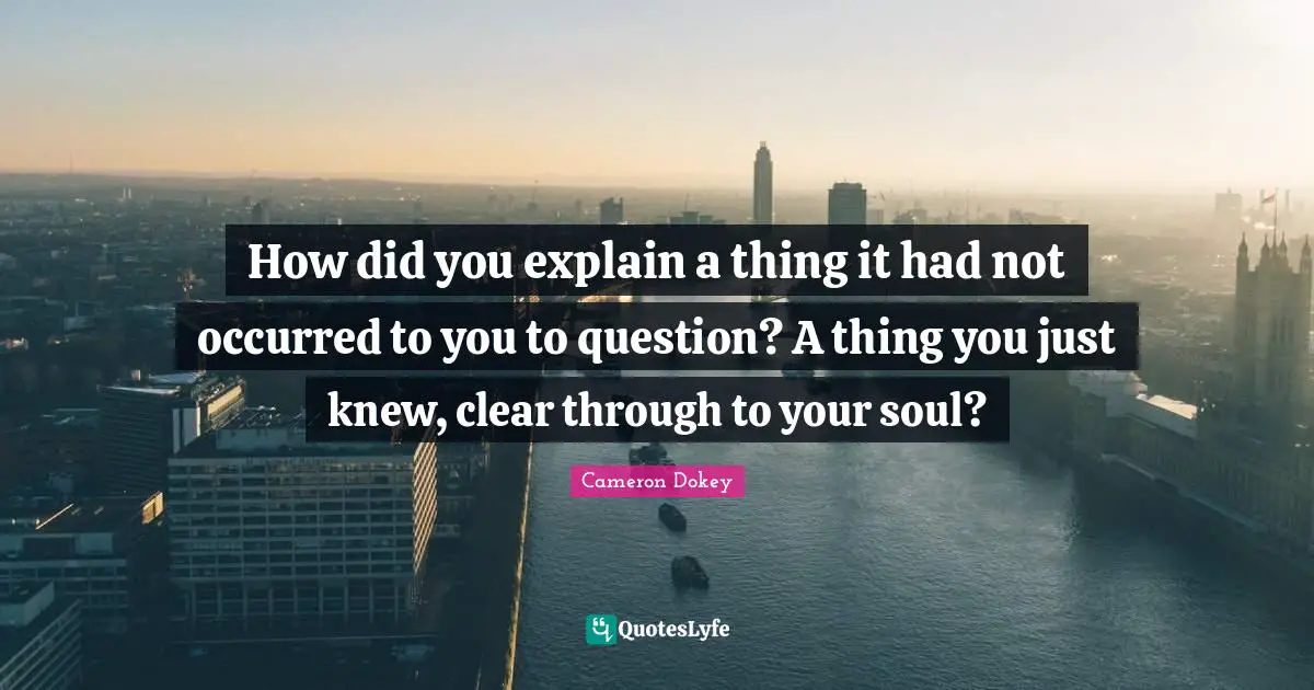 Cameron Dokey Quotes: "How did you explain a thing it had not occurred to you to question? A thing you just knew, clear through to your soul?"