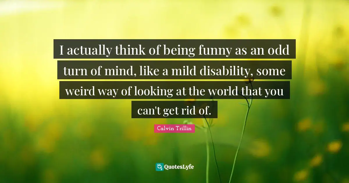 I actually think of being funny as an odd turn of mind, like a mild disability, some weird way of looking at the world that you can't get rid of.