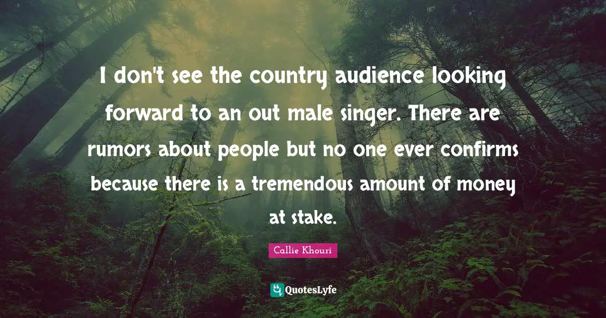 I don't see the country audience looking forward to an out male singer. There are rumors about people but no one ever confirms because there is a tremendous amount of money at stake.