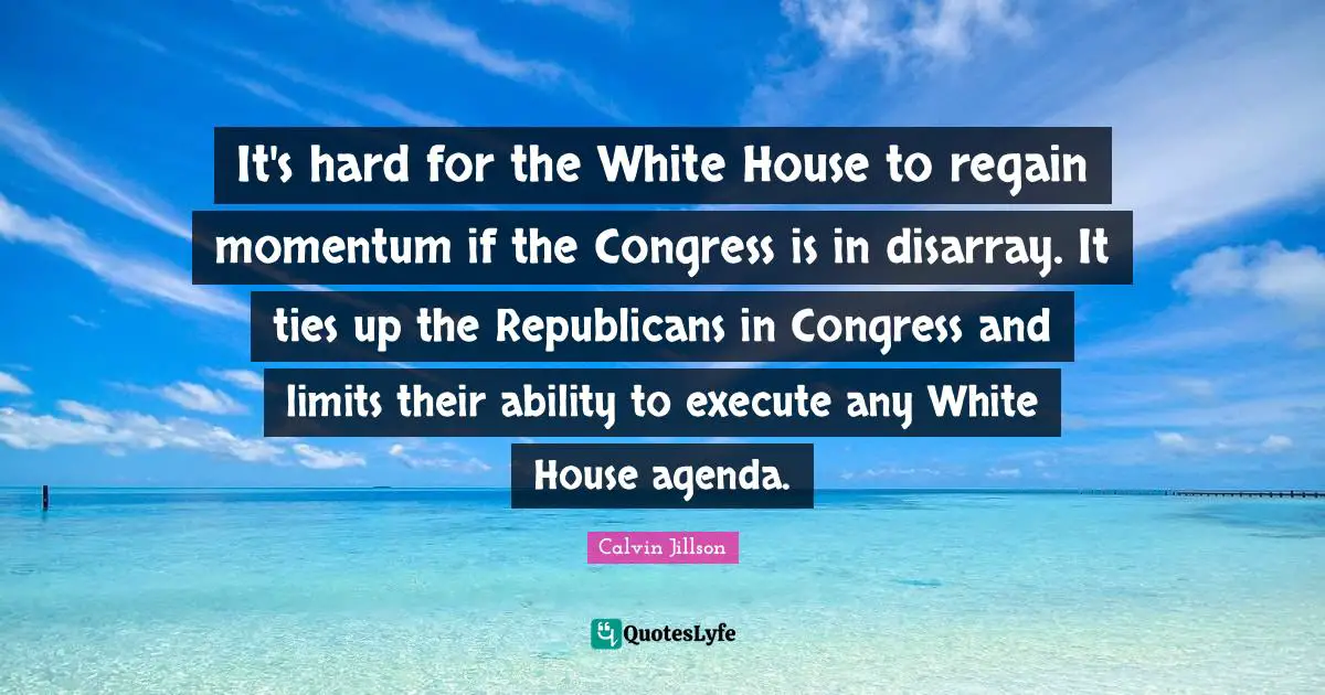 Momentum Quotes: "It's hard for the White House to regain momentum if the Congress is in disarray. It ties up the Republicans in Congress and limits their ability to execute any White House agenda."