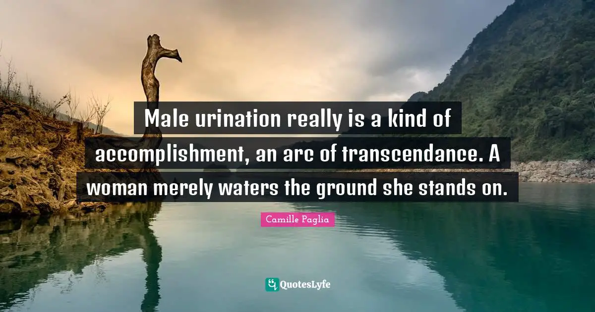 Male urination really is a kind of accomplishment, an arc of transcendance. A woman merely waters the ground she stands on.
