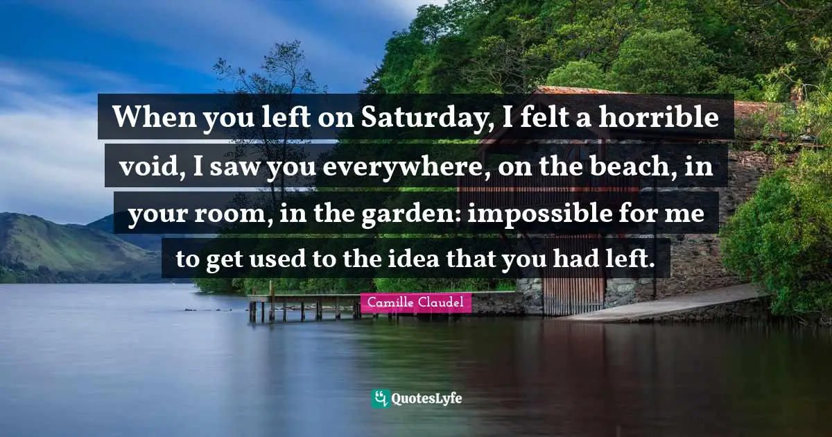 When you left on Saturday, I felt a horrible void, I saw you everywhere, on the beach, in your room, in the garden: impossible for me to get used to the idea that you had left.