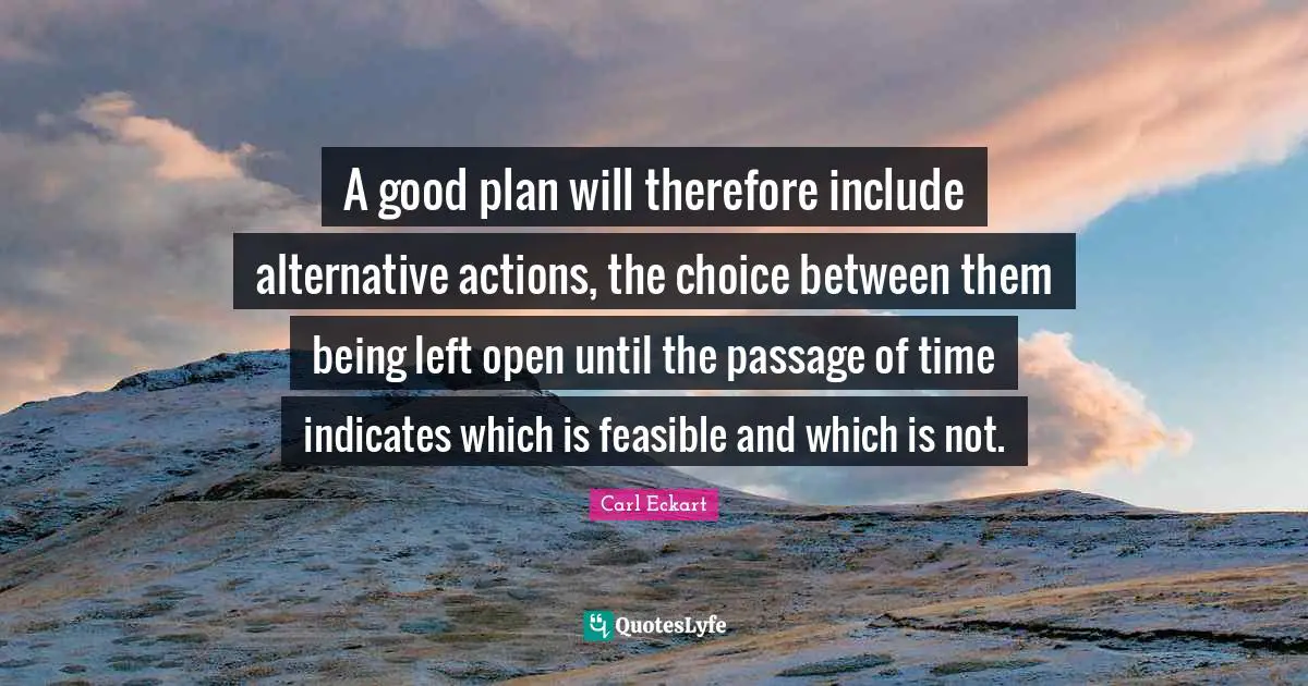 A good plan will therefore include alternative actions, the choice between them being left open until the passage of time indicates which is feasible and which is not.