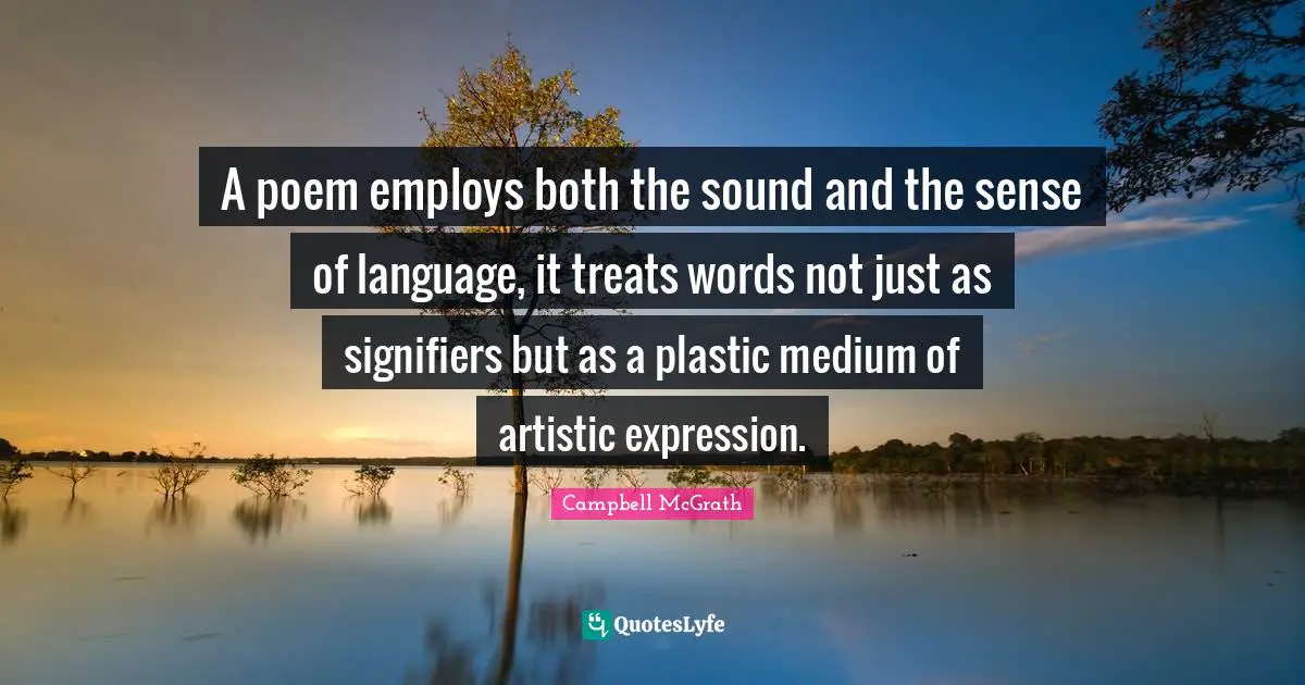 A poem employs both the sound and the sense of language, it treats words not just as signifiers but as a plastic medium of artistic expression.