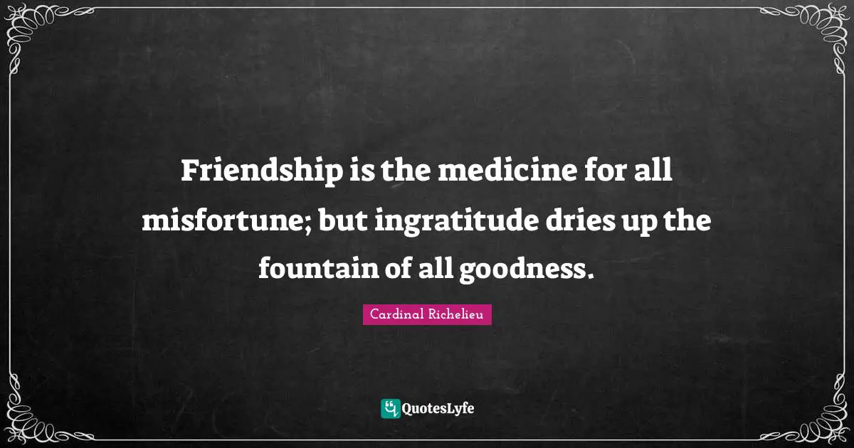 Fountain Quotes: "Friendship is the medicine for all misfortune; but ingratitude dries up the fountain of all goodness."