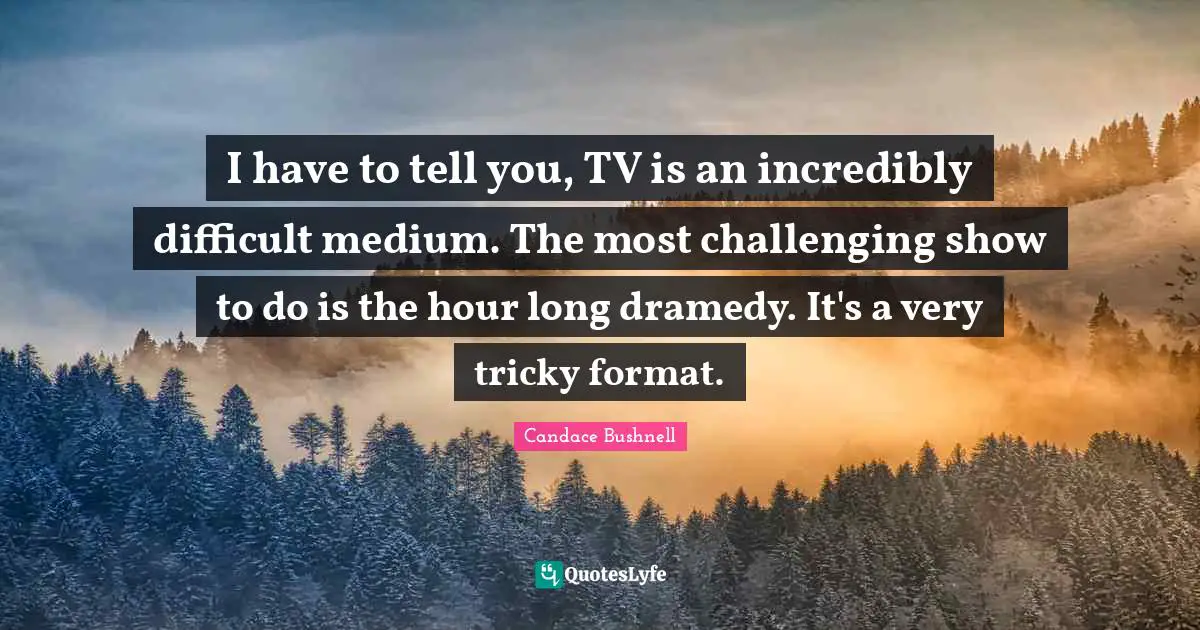 I have to tell you, TV is an incredibly difficult medium. The most challenging show to do is the hour long dramedy. It's a very tricky format.