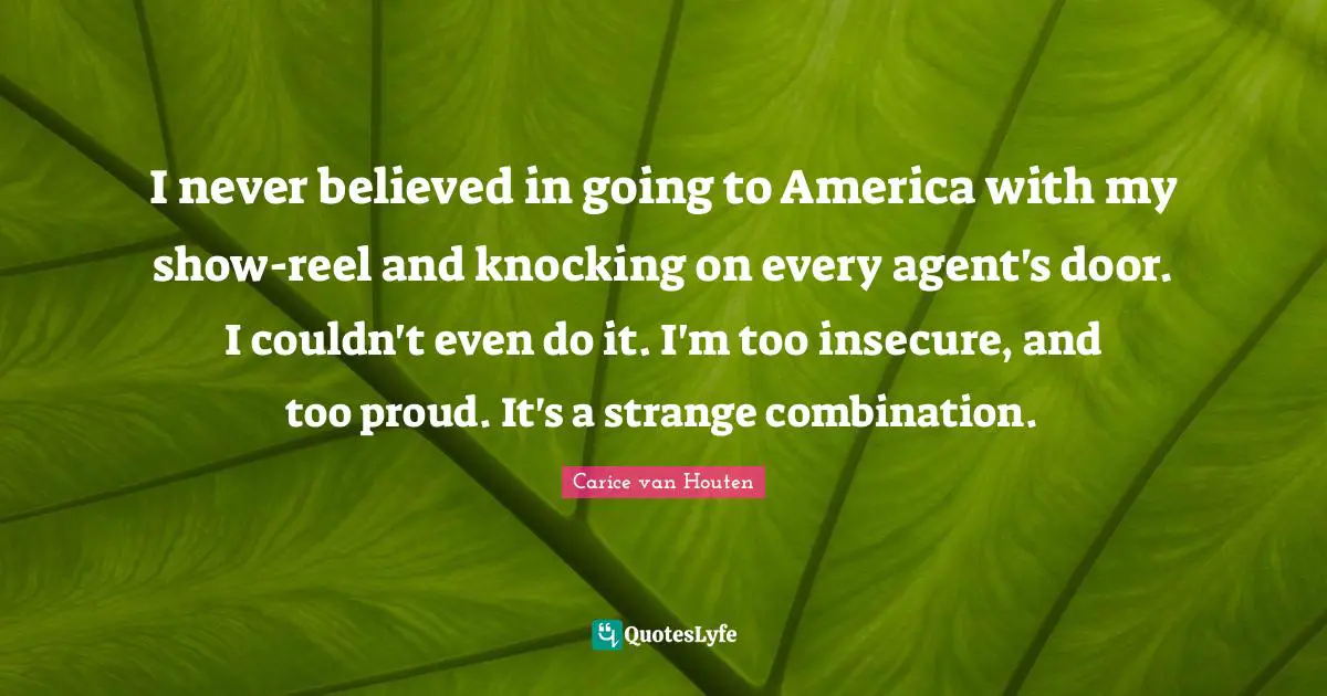 I never believed in going to America with my show-reel and knocking on every agent's door. I couldn't even do it. I'm too insecure, and too proud. It's a strange combination.