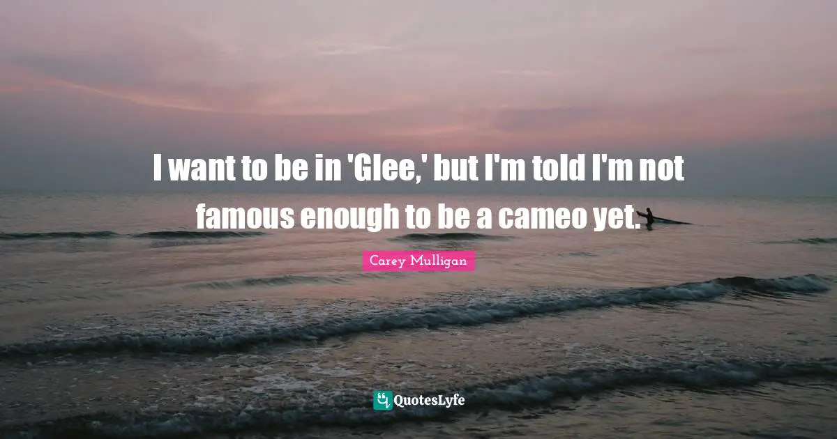 Glee Quotes: "I want to be in 'Glee,' but I'm told I'm not famous enough to be a cameo yet."