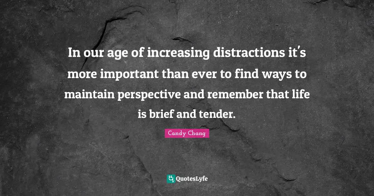 In our age of increasing distractions it's more important than ever to find ways to maintain perspective and remember that life is brief and tender.