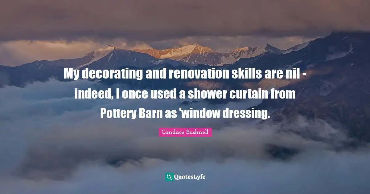Dressing Quotes: "My decorating and renovation skills are nil - indeed, I once used a shower curtain from Pottery Barn as 'window dressing."