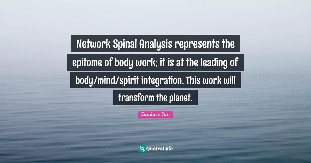 Epitome Quotes: "Network Spinal Analysis represents the epitome of body work; it is at the leading of body/mind/spirit integration. This work will transform the planet."