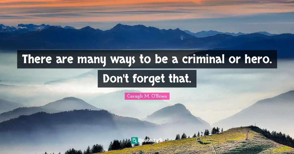 There are many ways to be a criminal or hero. Don't forget that.