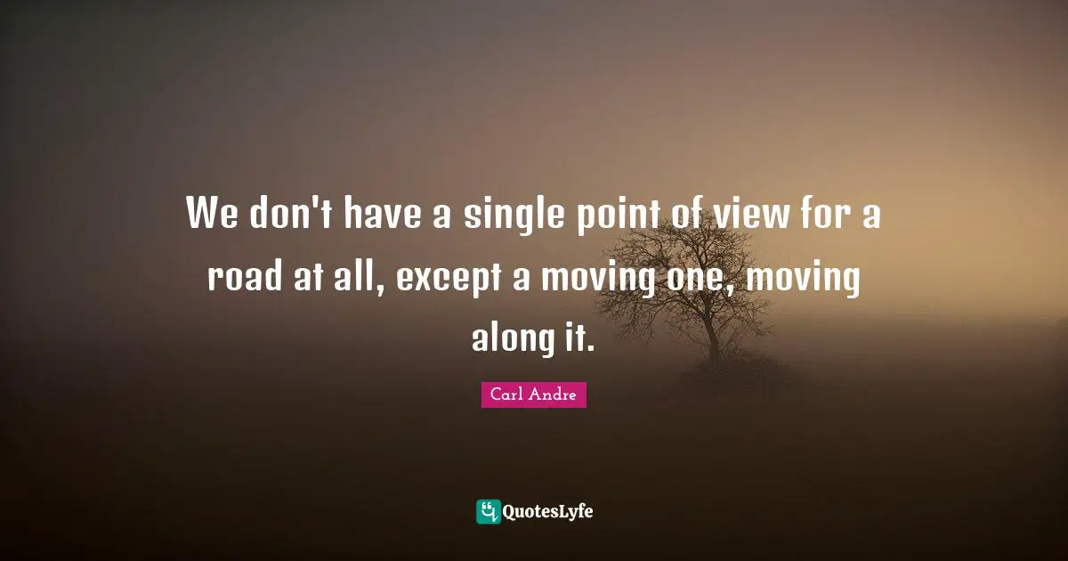 We don't have a single point of view for a road at all, except a moving one, moving along it.